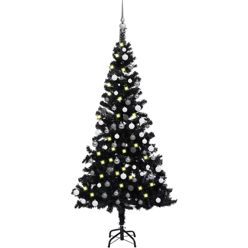  Umjetno božićno drvce LED s kuglicama crno 150 cm PVC