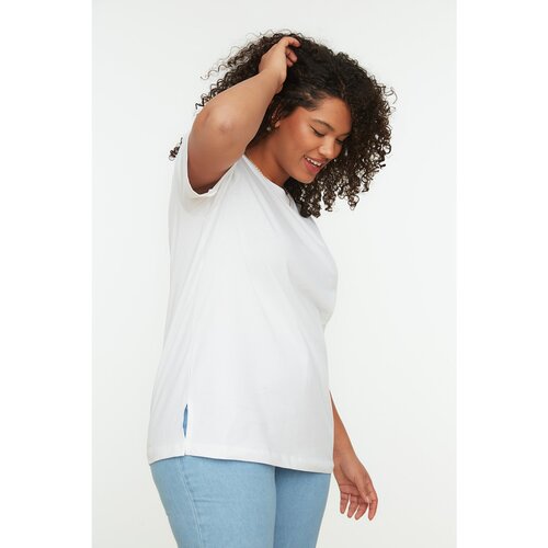 Trendyol Curve White Crew Neck Slit Basic Knitted T-Shirt Slike