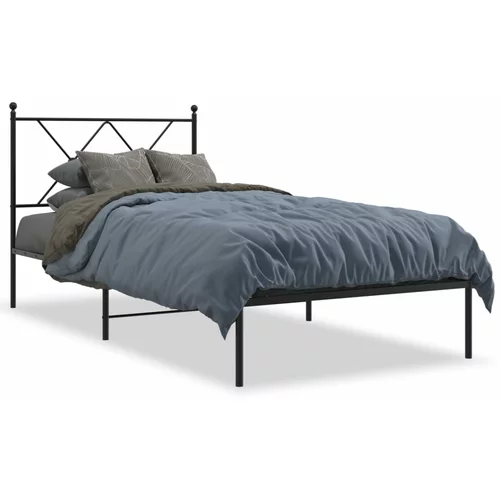 Metalni okvir za krevet s uzglavljem crni 90x190 cm