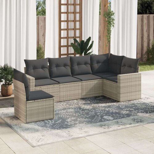 VidaXL 6-dijelni set vrtnih sofa od poliratana s jastucima svjetlosivi Slike