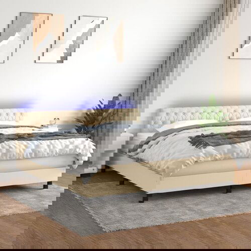VidaXL Box spring postelja z vzmetnico LED krem 180x200 cm blago Slike
