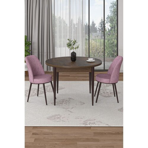 Hanah home trpezarijski set Tor, sto i 2 stolice, ploča u dekoru drveta Baroque, roze tkanina Babyface Slike