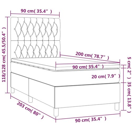  Krevet s oprugama i madracem tamnosmeđi 90 x 200 cm od tkanine Slike