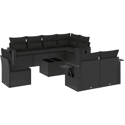 Maison Chic Seti vrtnega pohištva - Vrtna garnitura - Vrtni pohištvo set 9-delna z blazinami črn poli ratan, (21805239) Cene