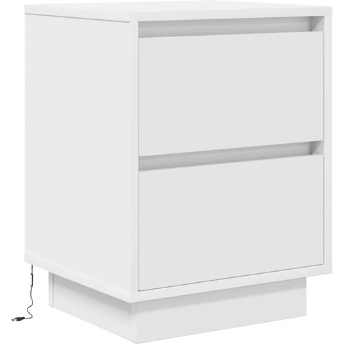 Noćni ormarić s LED svjetlima bijeli 38x34x50 cm Smeđa Slike