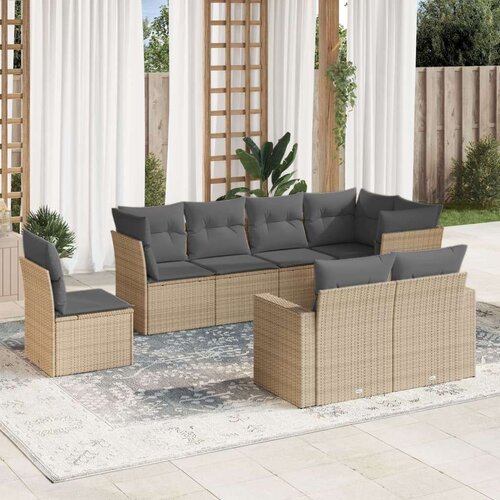  8-dijelni set vrtnih sofa od poliratana s jastucima bež Slike