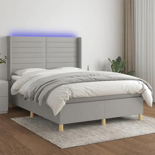 The Living Store Box spring postelja z vzmetnico LED svetlo siva 140x190cm blago - Box Spring Postelja, (21516395)