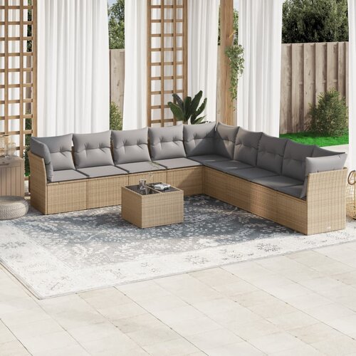 VidaXL 10-dijelni set vrtnih sofa s jastucima bež od poliratana Slike