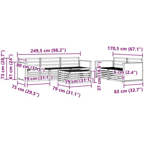  Set vanjskih sofa 6 kom. Prirodna Čvrsto drvo akacije Slike