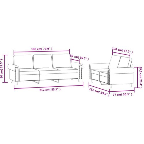 VidaXL 2-dijelni set sofa s jastucima krem bar&amp;scaron;unasti Slike