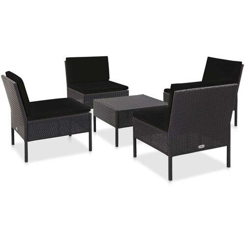 Poli 5-dijelni set vrtnih sofa od poliratana s jastucima crni Slike