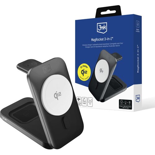 3mk MAGROCKET 3-V-1 BREZŽIČNI POLNILNIK 15W QI2 ZA IPHONE S POLNILNIKOM MAGSAFE, (5000347866) Slike