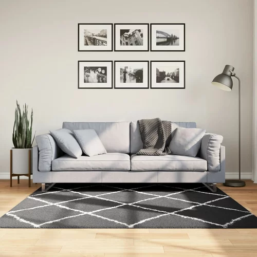vidaXL Čupavi moderni tepih s visokim vlaknima crni i krem 160x160 cm