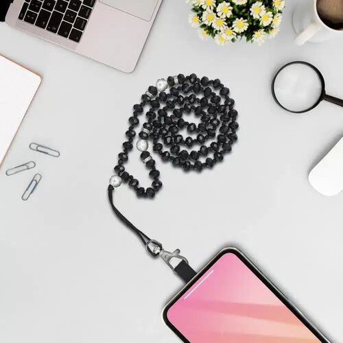  Privjesak za telefon CRYSTAL DIAMOND / dužina kabla 74cm (37cm u omči) / oko vrata - crni Slike