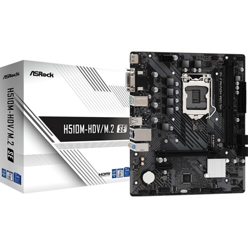 AsRock MB H510M-HDV/M.2 SE Intel H470, LGA1200, 2xDDR4 M.2, VGA, DVI, HDMI, micro ATX Slike