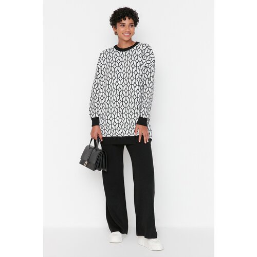 Trendyol Black Geometric Pattern Sweater-Pants Knitwear Set Slike