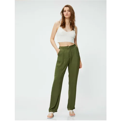 Koton High Waist Straight Leg Trousers with Pockets Pleat Detailed