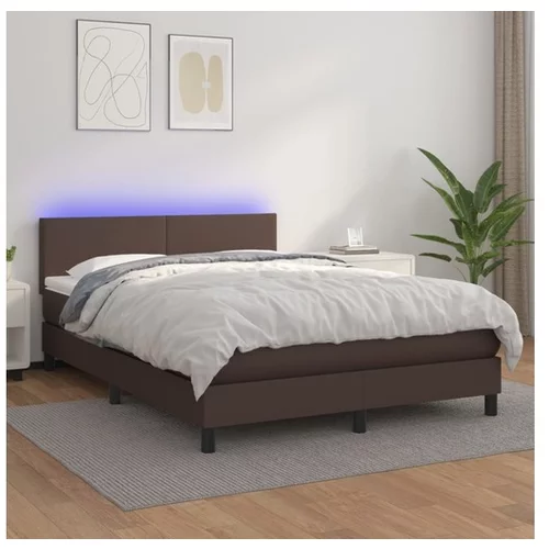 vidaXL Box spring postelja z vzmetnico LED rjava 140x190 cm
