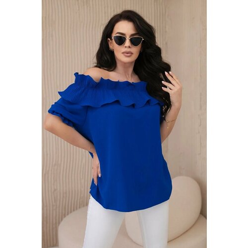 Kesi Spanish blouse with decorative ruffle cornflower blue Slike