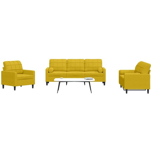  3-dijelni set sofa s jastucima žuti baršunasti Cene