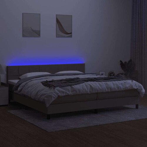  Krevet box spring s madracem LED smeđesivi 200x200 cm tkanina Slike
