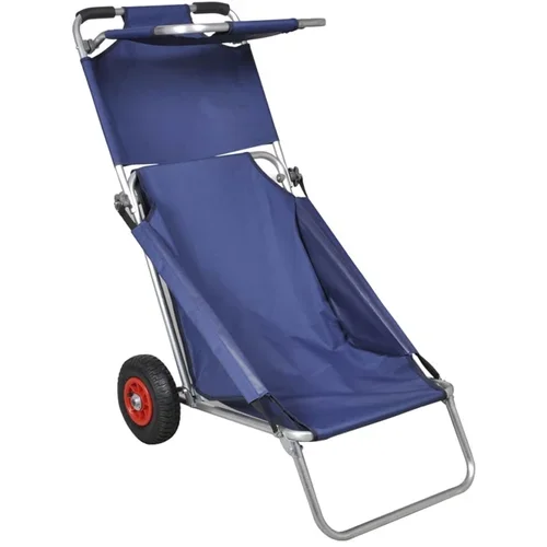 vidaXL voziček za na plažo s kolesi prenosen in zložljiv moder