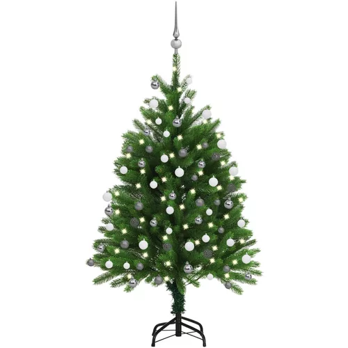 vidaXL Umjetno božićno drvce s LED svjetlima i kuglicama 120 cm zeleno