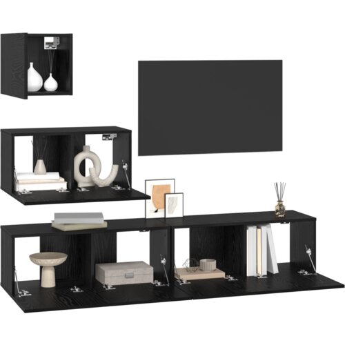 VidaXL TV Kabinet za Zid s policom s pohranom s vratima 4 pcs Crni hrast Slike