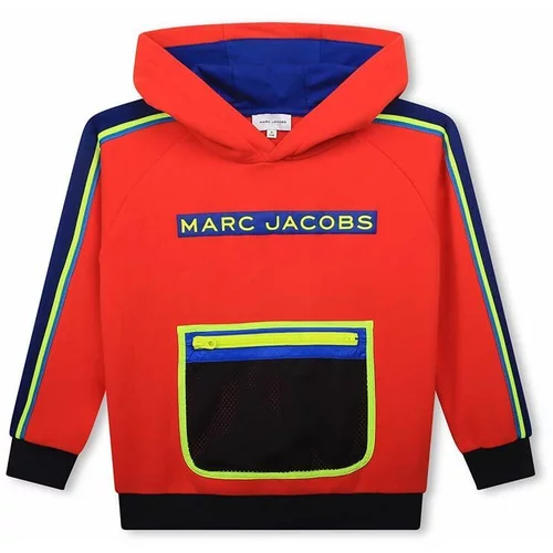 Marc Jacobs Otroški bombažen pulover rdeča barva, s kapuco