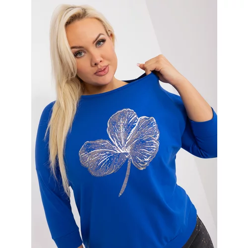 Fashion Hunters Cobalt blue oversized women's blouse with print
