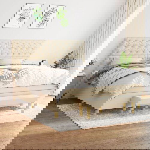 The Living Store Box spring postelja z vzmetnico krem 160x200 cm blago - Box Spring Postelja, (21512001) Slike