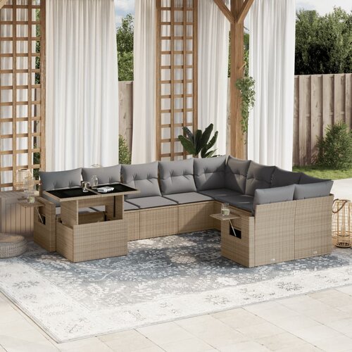 vidaXL 10-dijelni set vrtnih sofa s jastucima bež od poliratana Cijene