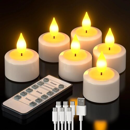 PCHERO 6x polnilne LED čajne svečke z daljincem Slike