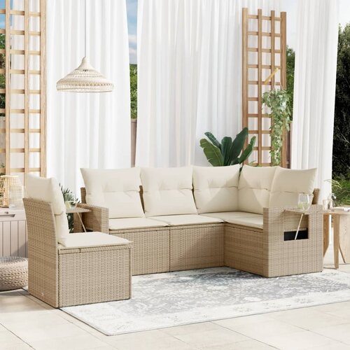 VidaXL 5-dijelni vrtni set sofa s jastucima bež od poliratana Slike