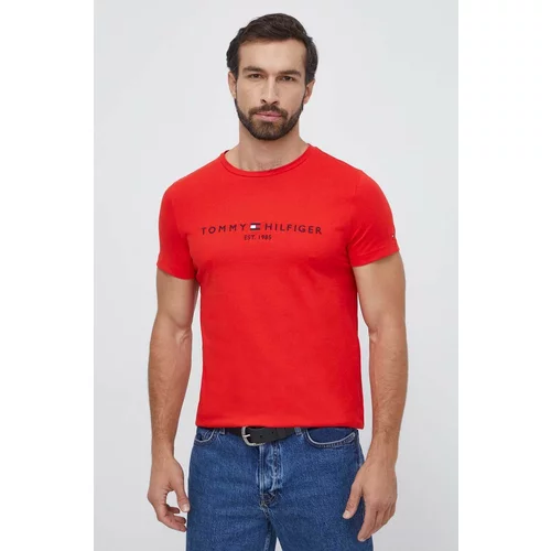 Tommy Hilfiger Bombažna kratka majica rdeča barva