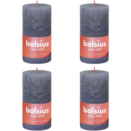 Bolsius rustične debele svijeće Shine 4 kom 130 x 68 mm tamnoplave Slike