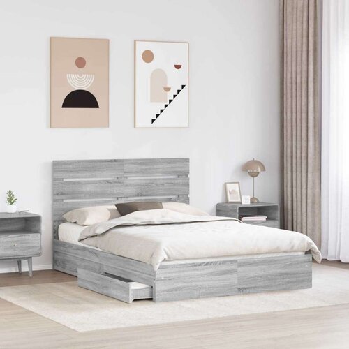  Krevet s od storage Siva Sonoma 150 x 200 cm Konstruirano drvo Slike