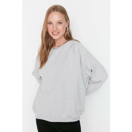 Trendyol Gray Melange Raglan Sleeve Oversized Thick Knitted Sweatshirt