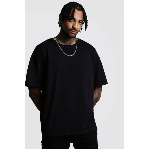 XHAN Black Basic Loose Fit Oversized T-shirt Slike