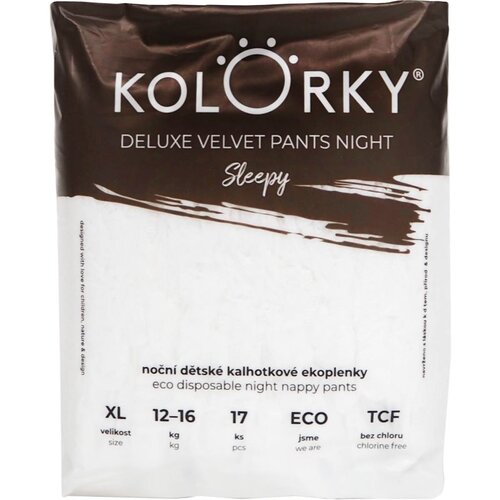 Kolorky Deluxe Velvet Pants Night Sleepy jednokratne pelene-gaćice za noć XL 12-16 kg 17 kom Slike