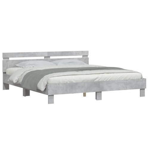  Okvir za krevet s uzglavljem i LED siva boja betona 180x200 cm Slike
