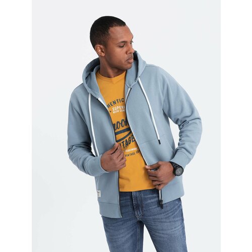 Ombre Men's BASIC unbuttoned hooded sweatshirt - blue Cene