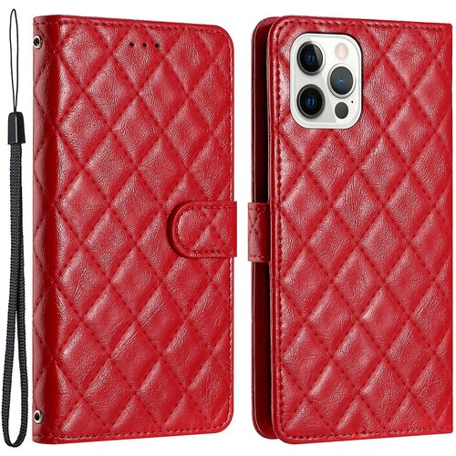 INORCO Za iPhone 12/12 Pro PU usnjen ovitek za telefon, denarnica, stojalo, šivanje, črta, tekstura romba, etui za telefon, (22033774) Cene