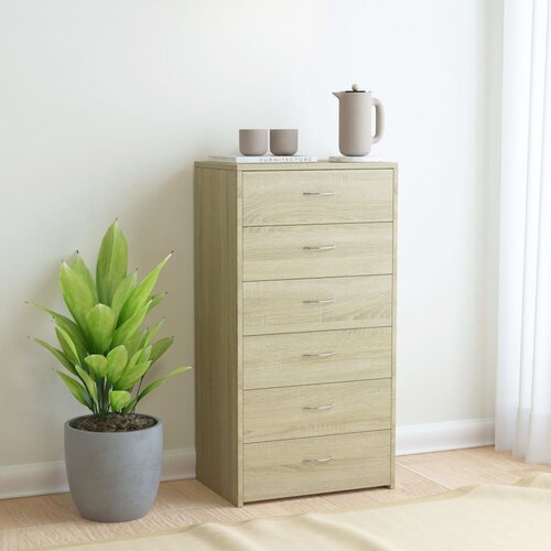 VidaXL komoda s 6 predali sonoma hrast 50x34x96 cm iverna plo&amp;scaron;ča Slike