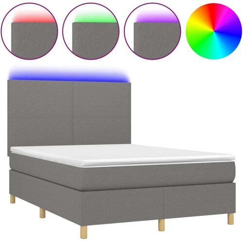  Krevet box spring s madracem LED tamnosivi 140x200 cm tkanina Slike