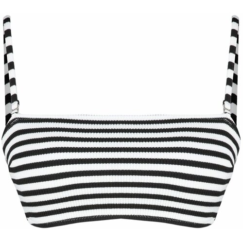Trendyol Black-White Striped Strapless Textured Hipster Bikini Top Slike