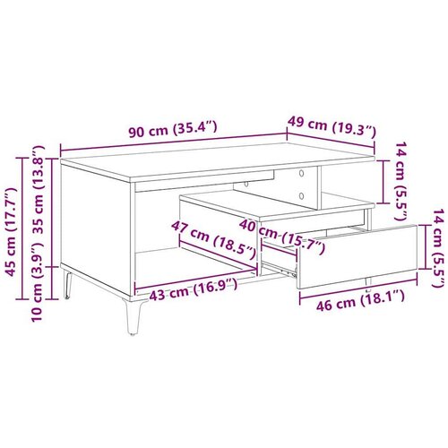 VidaXL Kava Stol Staro drvo 90 x 49 x 45 cm Konstruirano drvo Slike