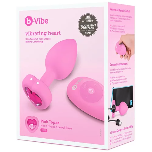 b-Vibe heart - punjivi, radio analni vibrator (ružičasti)