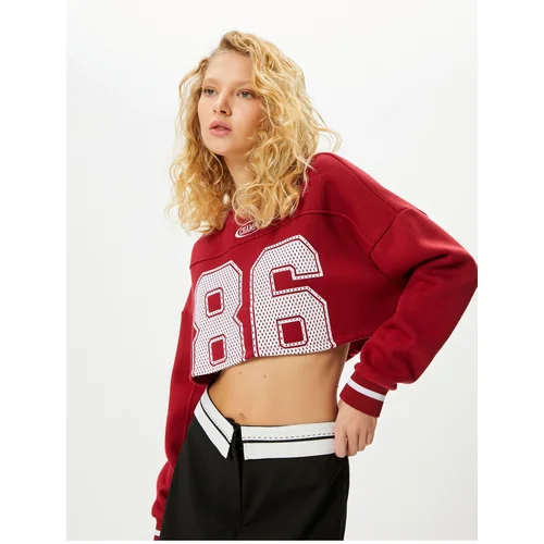  Printed Crop Sweatshirt Long Sleeve Crew Neck Cotton