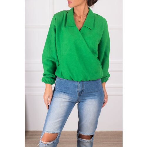 armonika Women's Green Double Breasted Blouse With Elastic Sleeves And Waist Cene